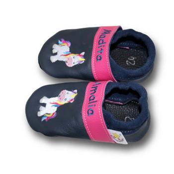 Lederpuschen Einhorn auf blau